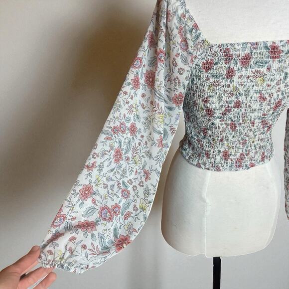 Love Tree Floral Blouse XS-S Coquette Fairy Boho Regency Victorian Peasant Top - Picture 2 of 8